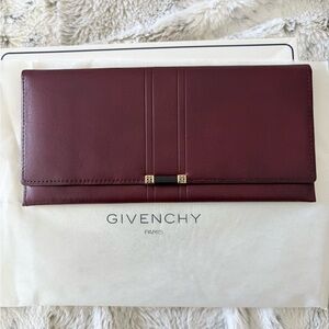 Givenchy Deep Burgundy Leather Long Bifold Wallet - Vintage